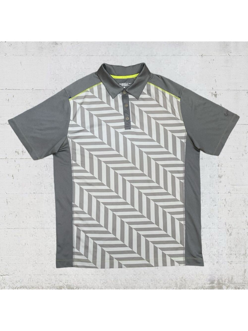 NIKE GOLF Tour Performance Polo Shirt Gray Abstract Stripes Size Large
